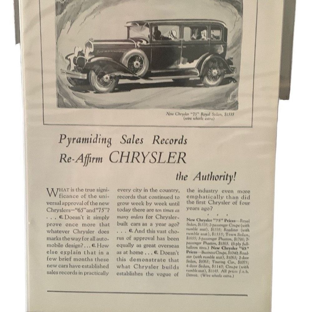 Vintage 1928 Chrysler NEW 75 Royal Sedan Ad Advertisement